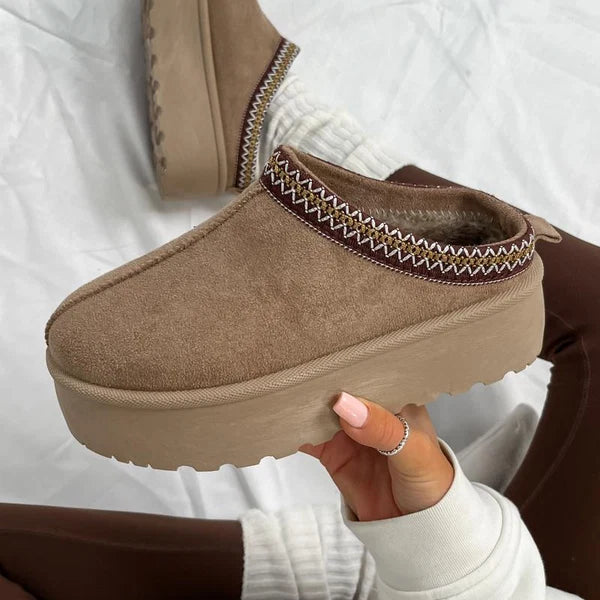 Beige Faux Suede Platform Boots