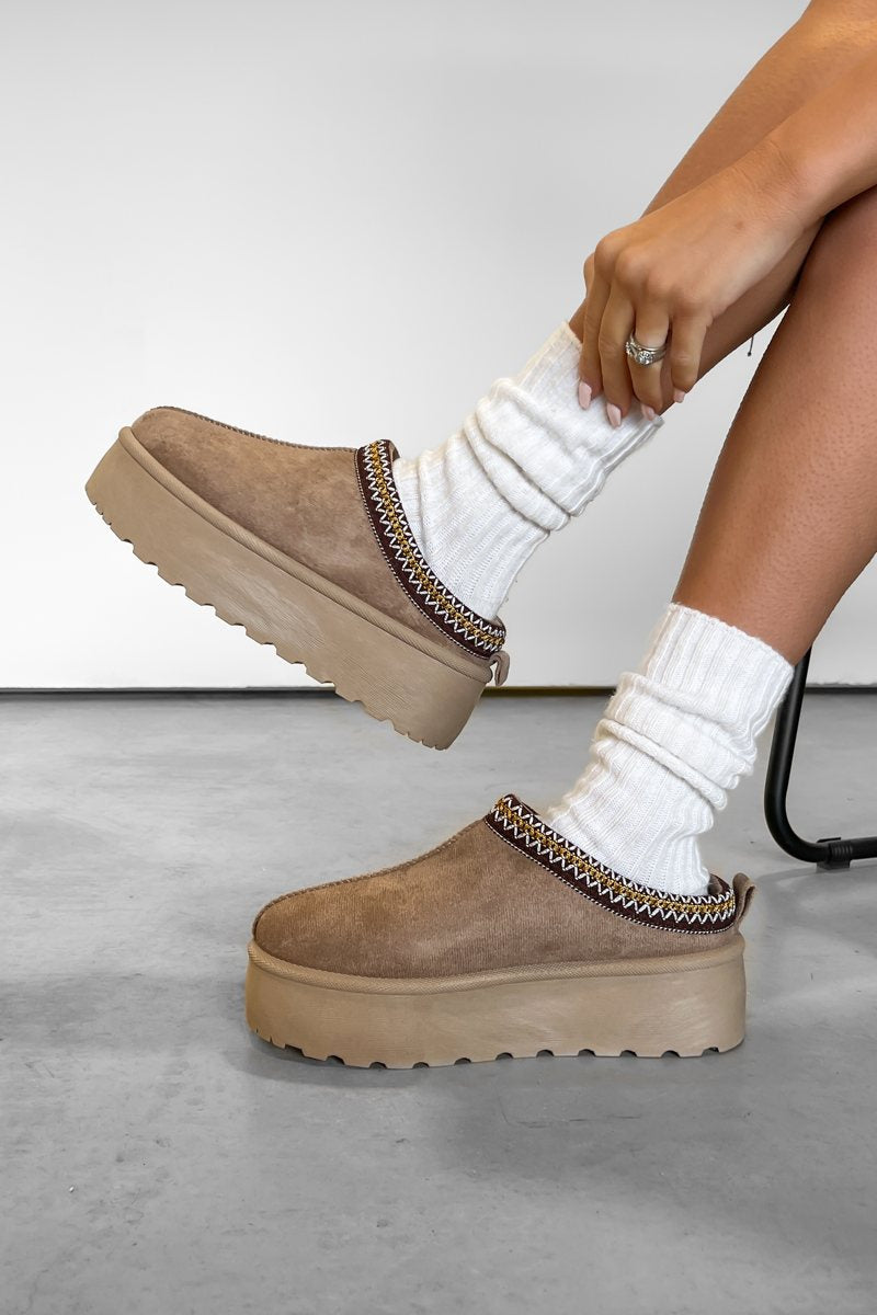 Beige Faux Suede Platform Boots