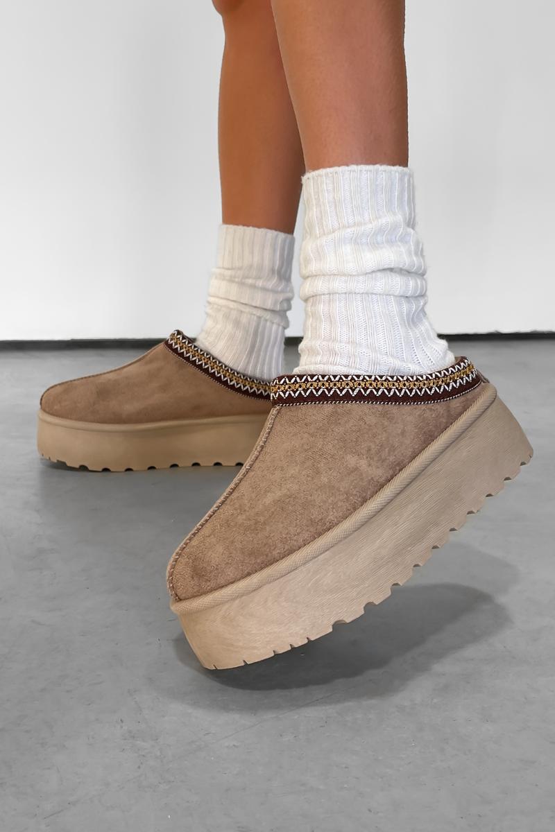 Beige Faux Suede Platform Boots