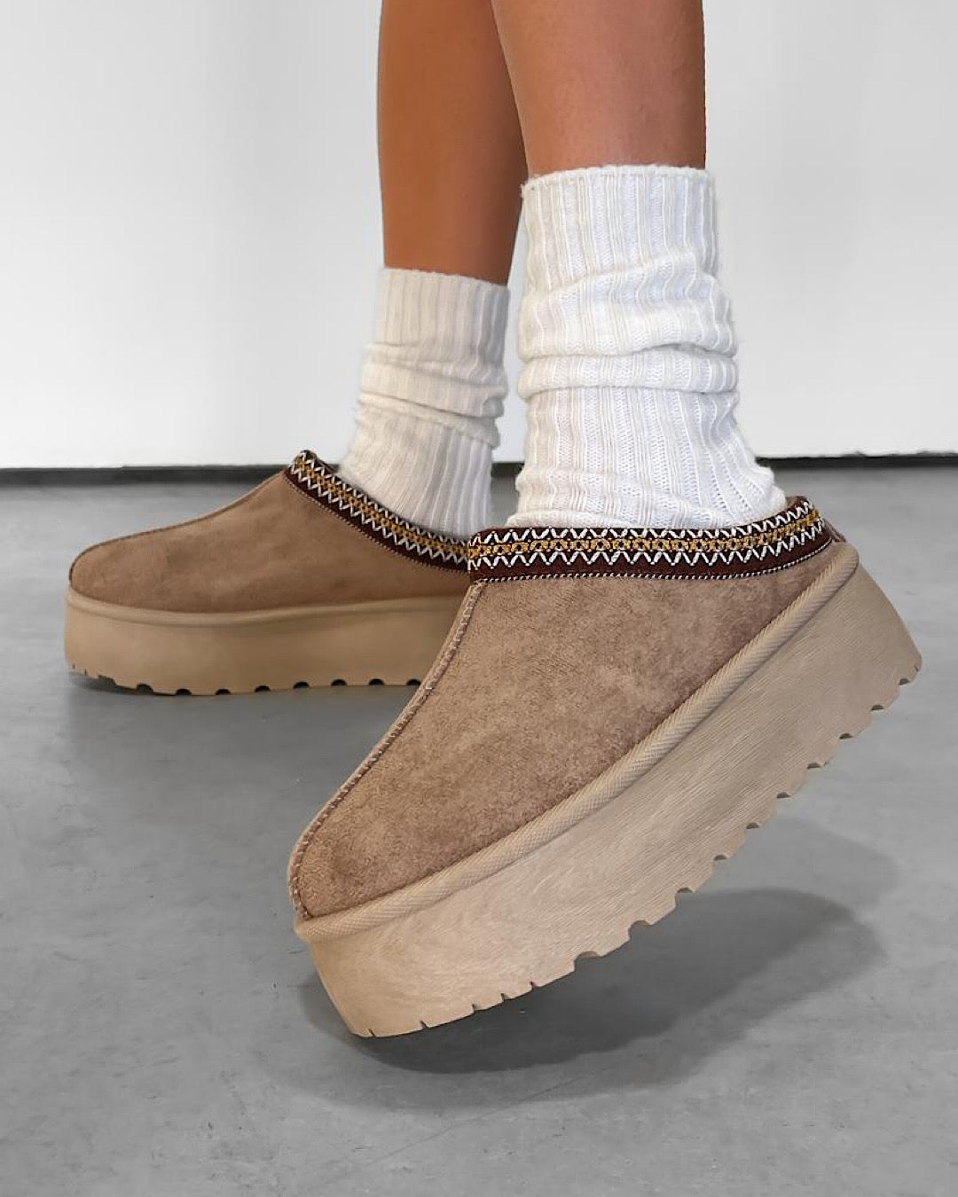 Beige Faux Suede Platform Boots