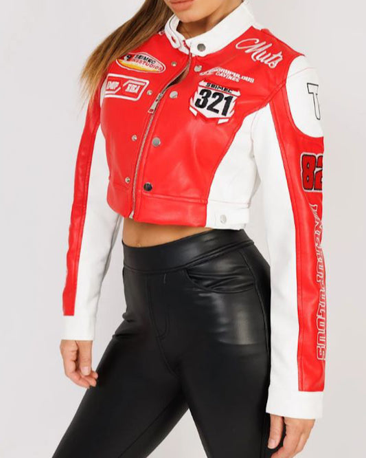 Red Faux Leather Racer Jacket