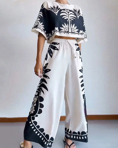 Printed Crop Top and Trousers Suit