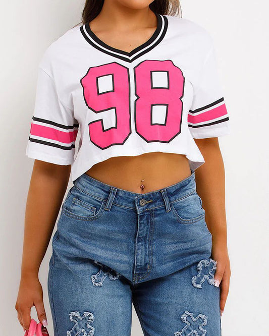 98 Print White Crop Top