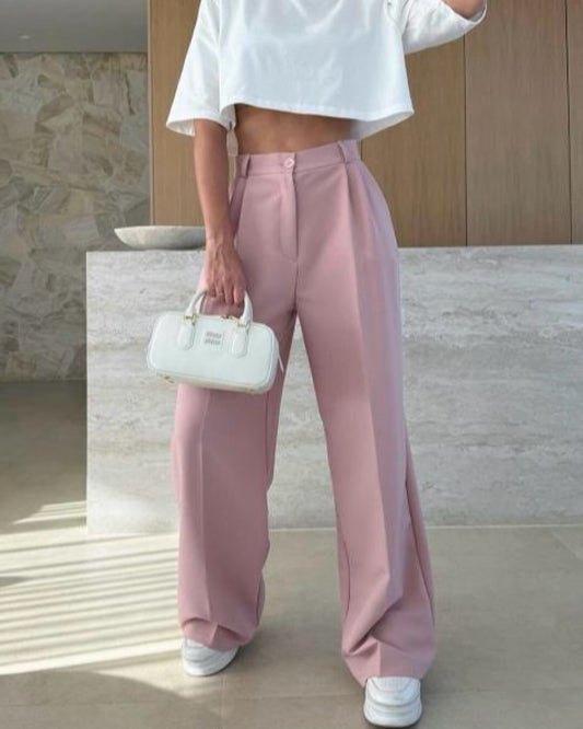 Pink Wide Leg Pleated Trousers