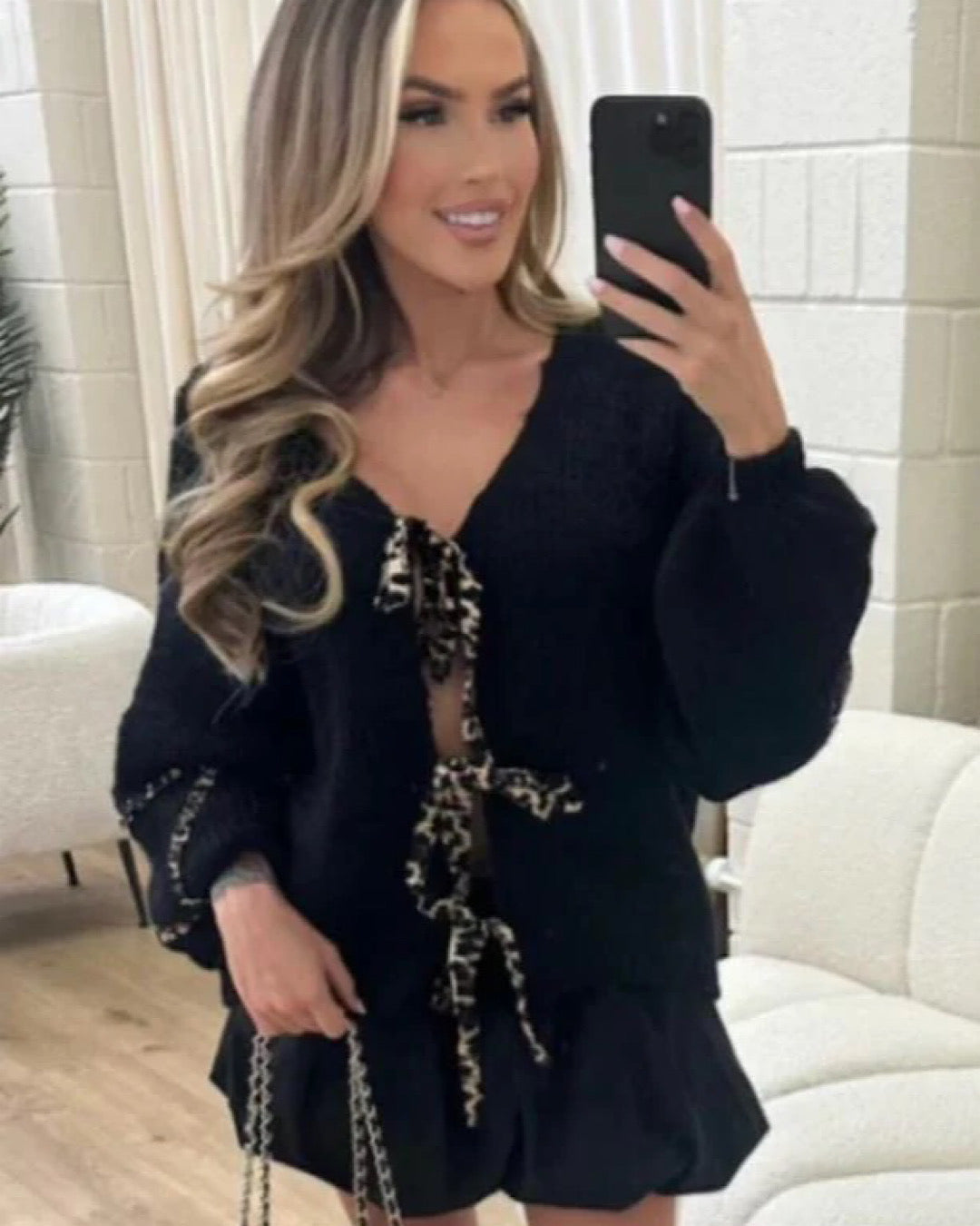 Black Leopard Bow Cardigan