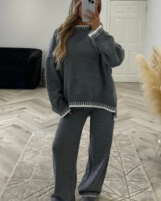 Dark Grey Contrast Stitch Knit Suit