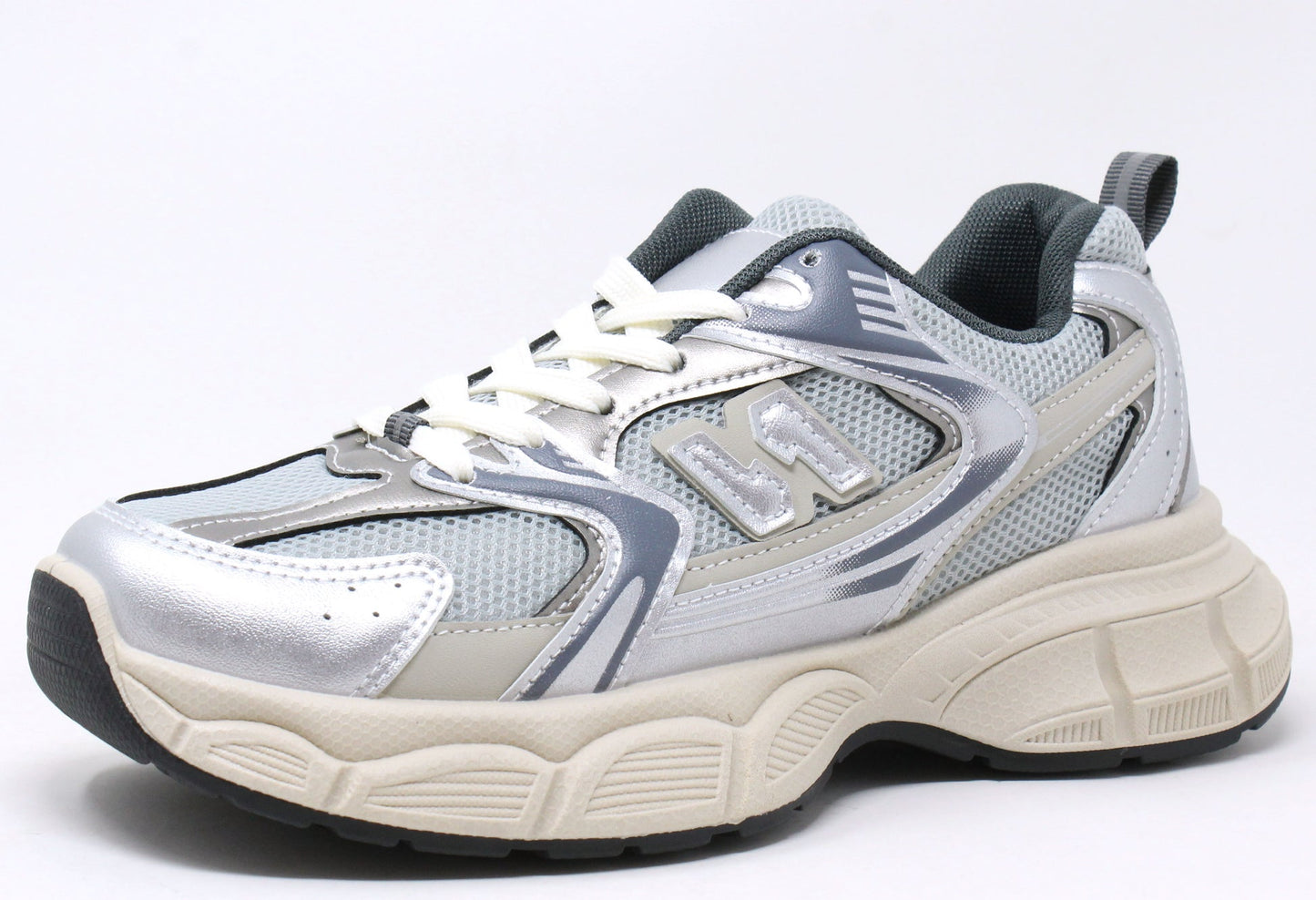 Silver Grey with Beige Lace Up Trainers