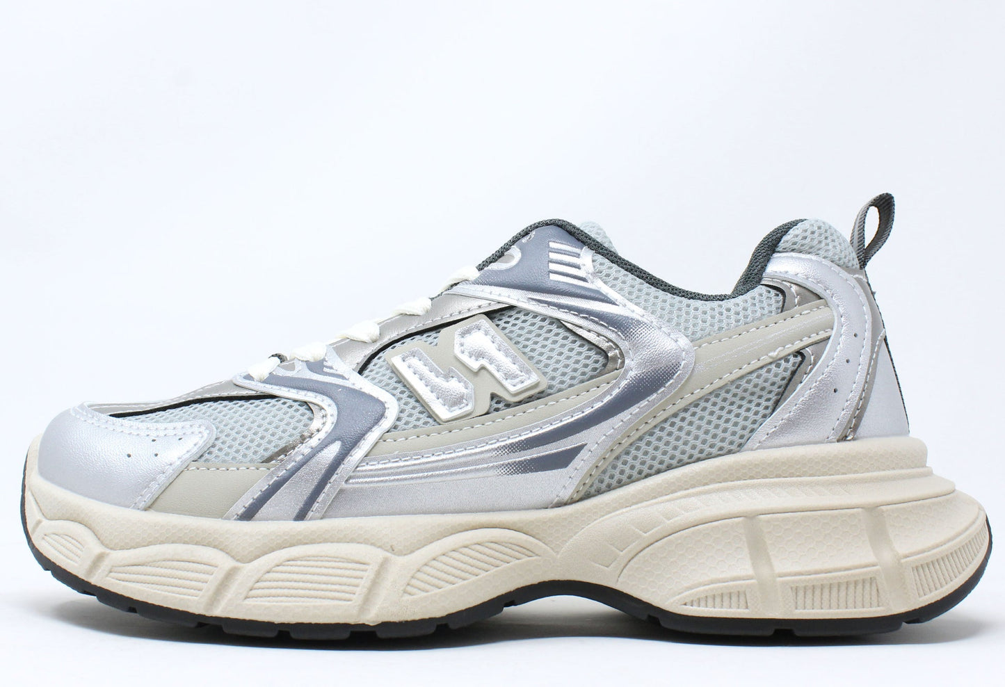 Silver Grey with Beige Lace Up Trainers