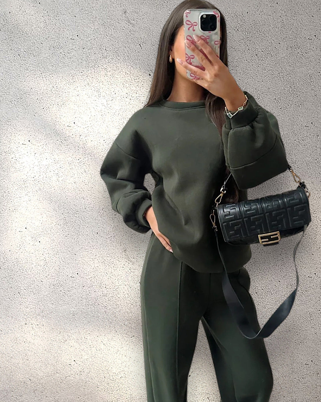 Khaki Sweat and Wide Leg Joggers Suit