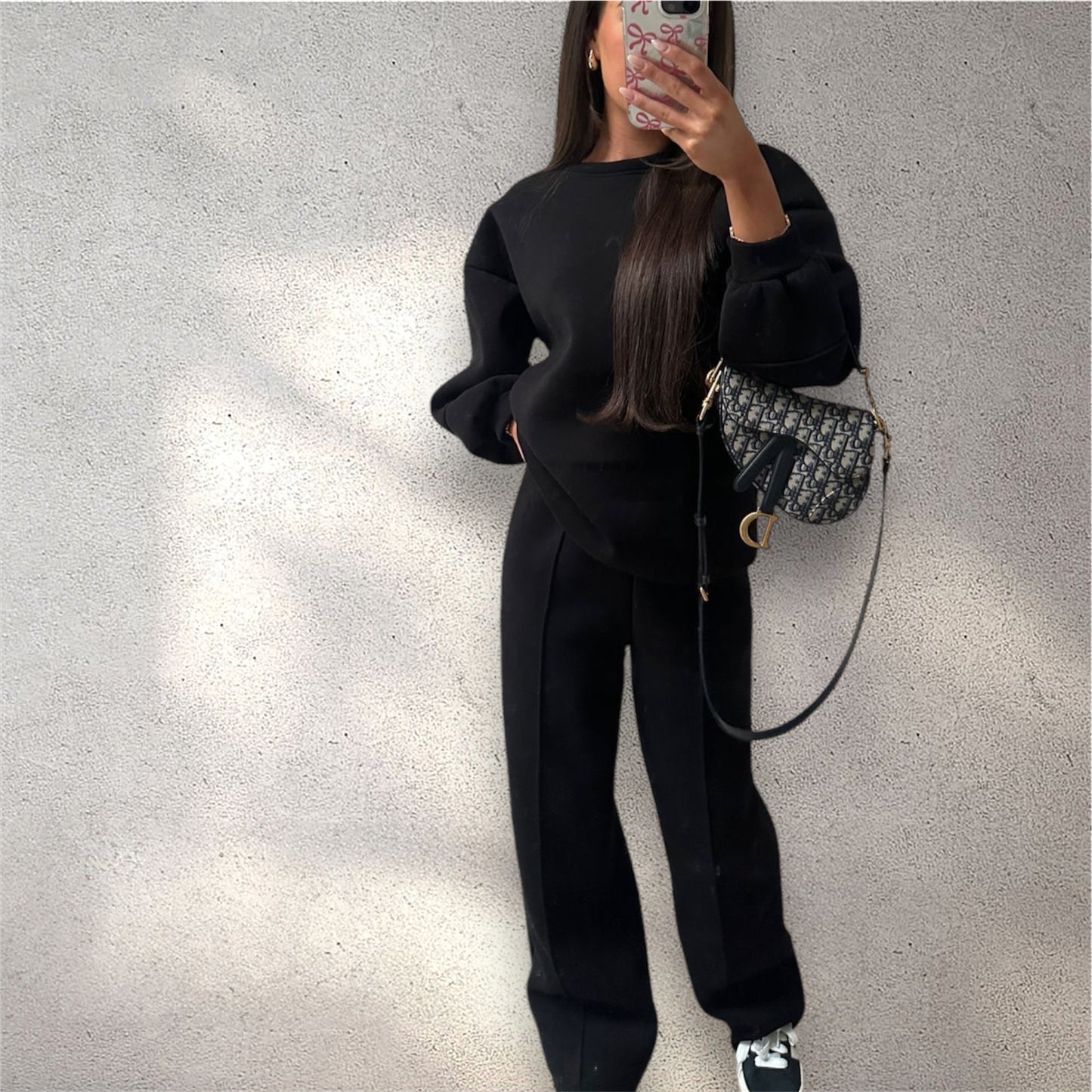 Black Sweat and Wide Leg Joggers Suit