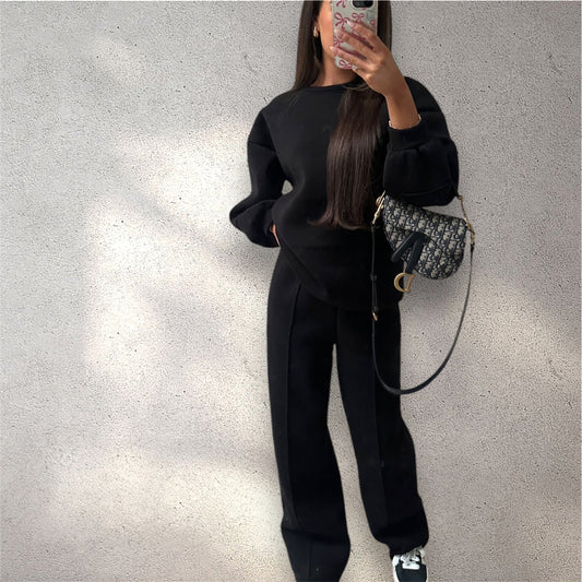 Black Sweat and Wide Leg Joggers Suit