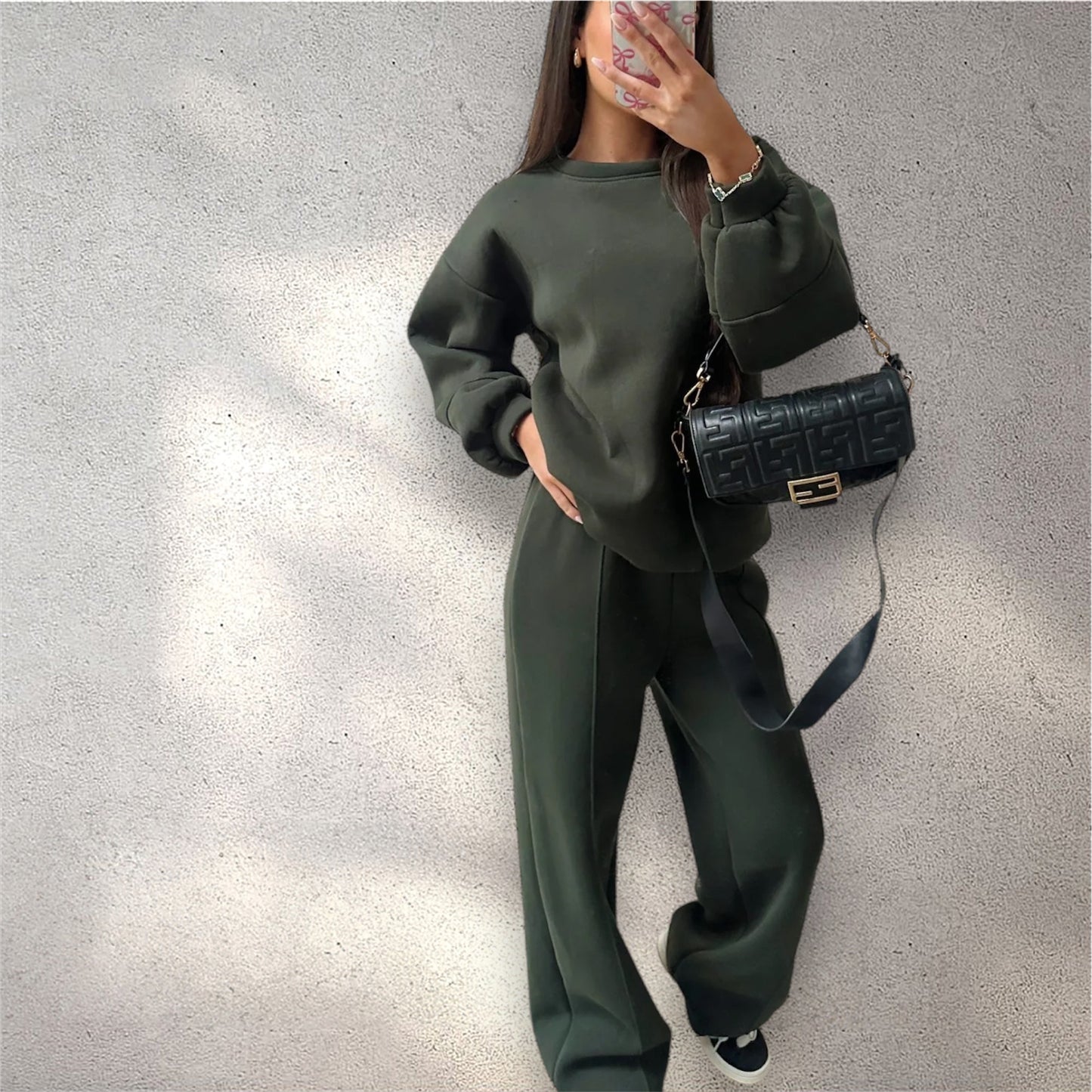 Khaki Sweat and Wide Leg Joggers Suit