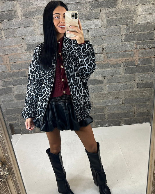 Oversized Leopard Bomber Jacket