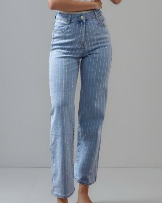 Blue Diamante Straight Leg Jeans
