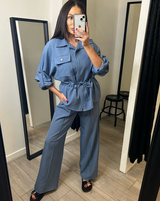 Denim Blue Utility Shirt and Trousers Suit