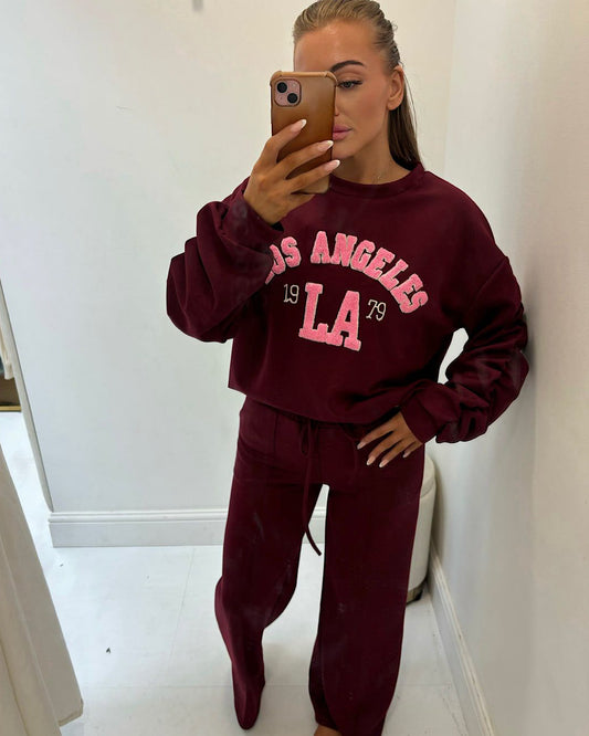 Burgundy Ruched Sleeve LA Suit