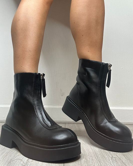 Black Faux Leather Zip Chelsea Boots