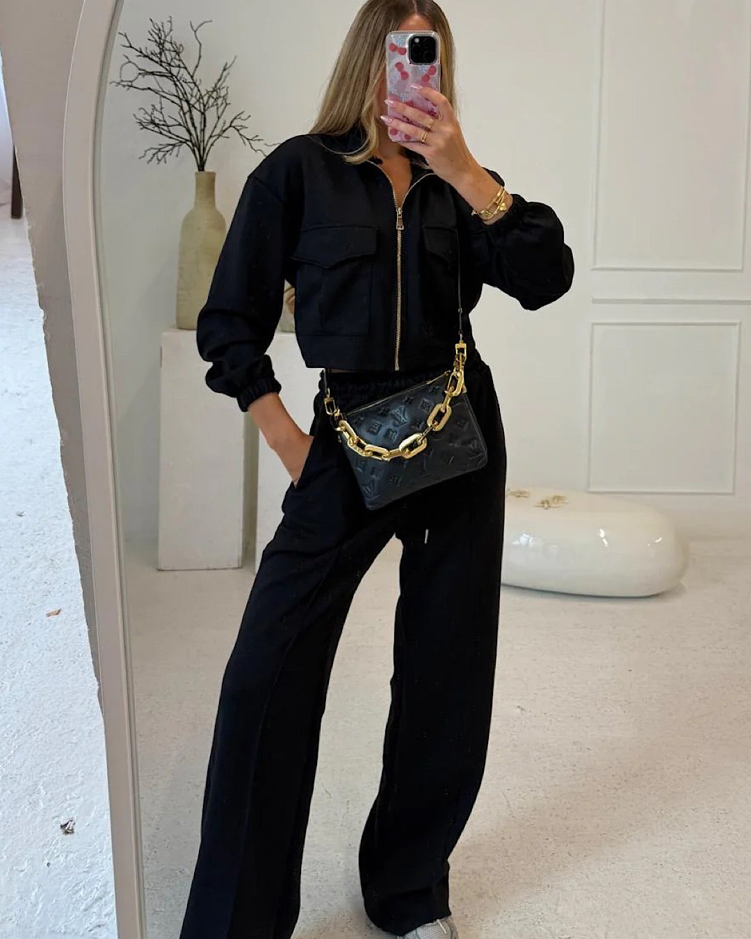 Black Zip Jacket and Joggers Suit