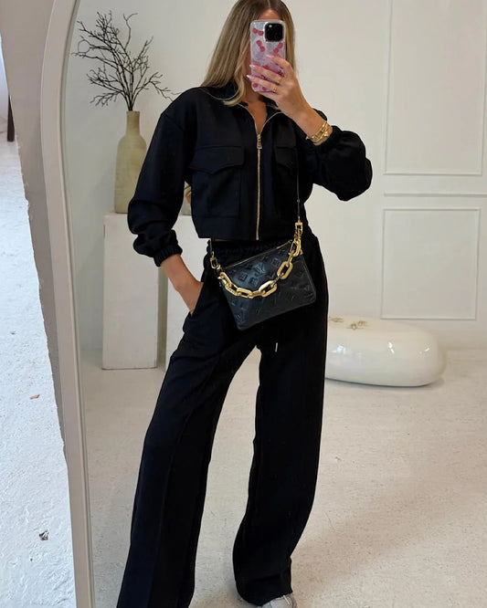 Black Zip Jacket and Joggers Suit