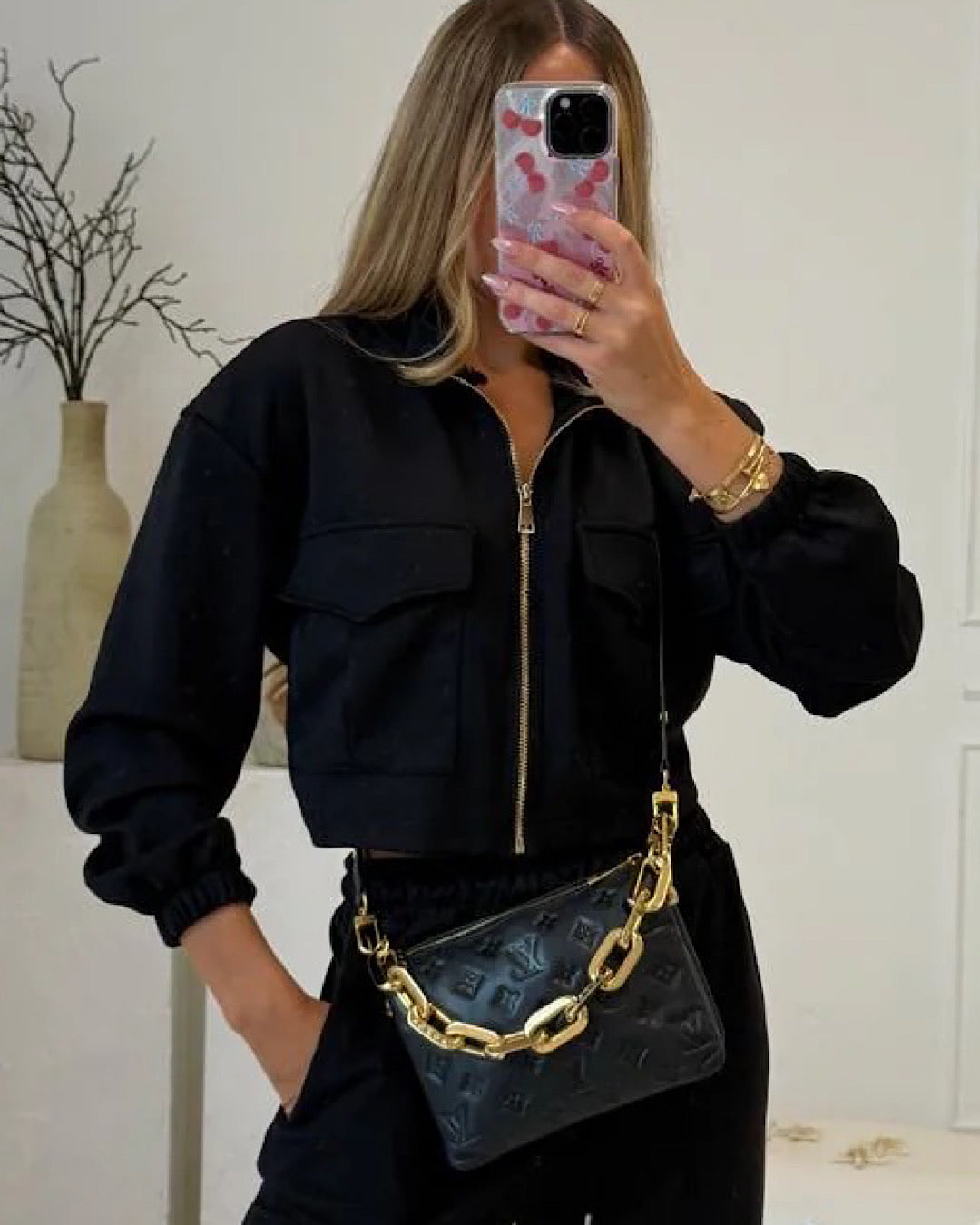 Black Zip Jacket and Joggers Suit