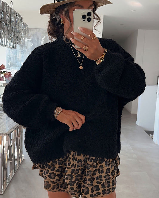 Black Oversized Teddy Knit