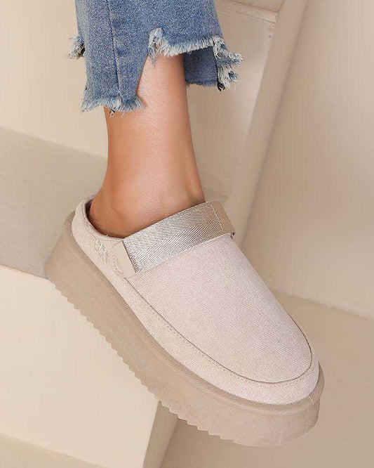 Beige Faux Suede Platform Boots