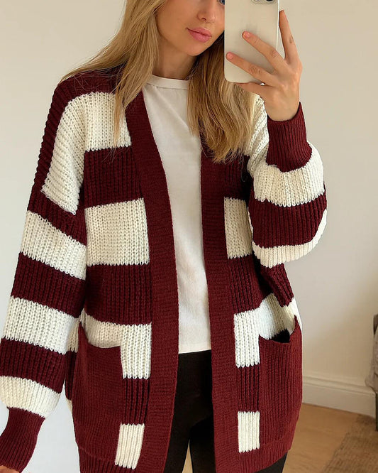 Burgundy and Cream Stripe Cardigan