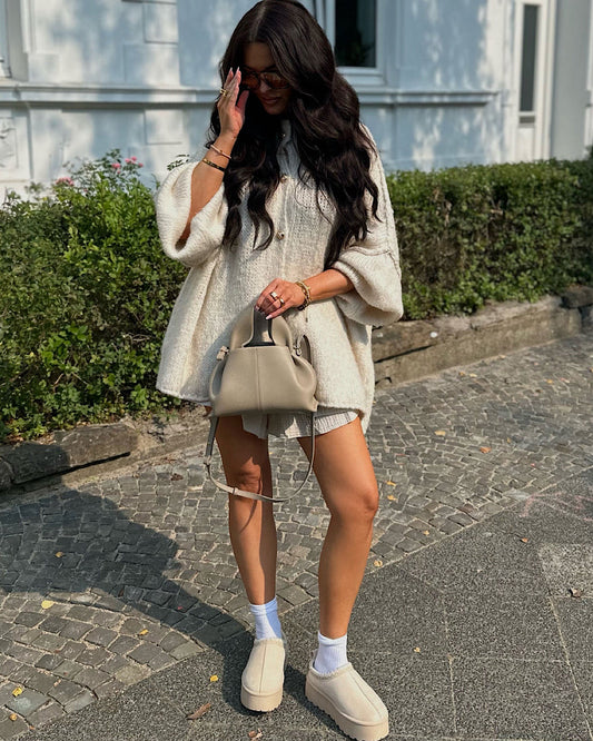 Beige Oversized Cardigan with Gold Buttons
