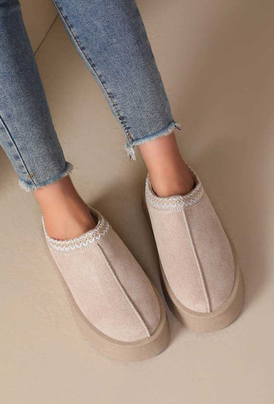 Beige Faux Suede Platform Boots