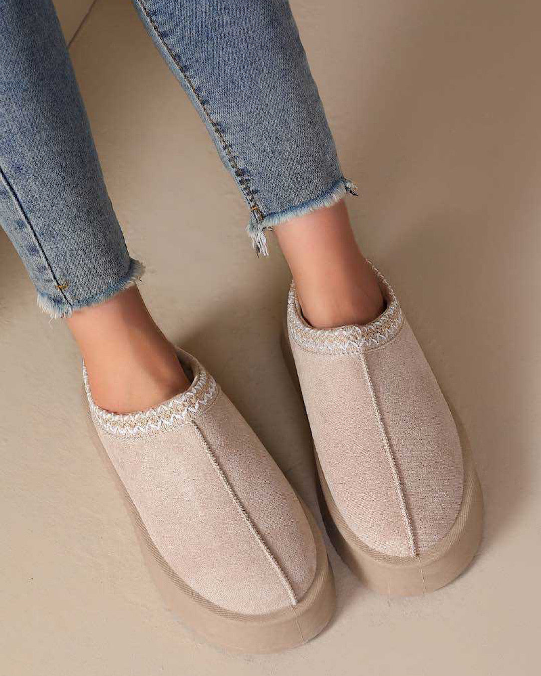 Beige Faux Suede Platform Boots