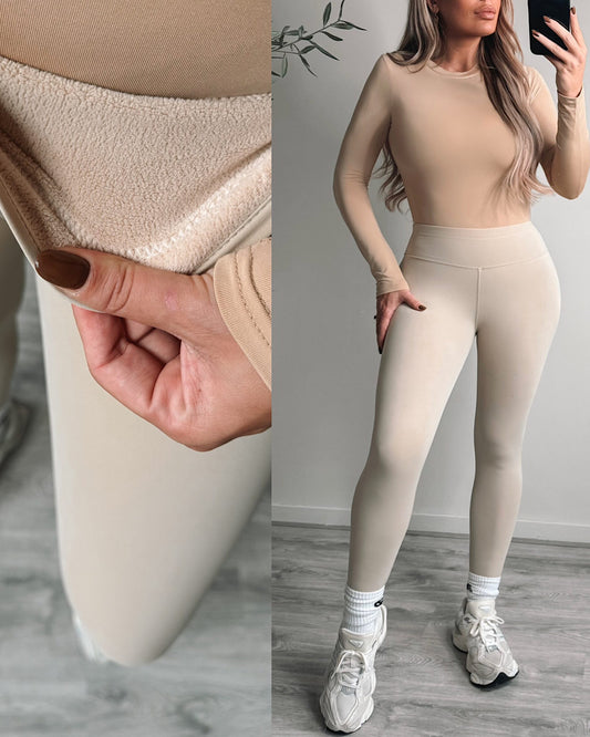 Beige Fleece Leggings