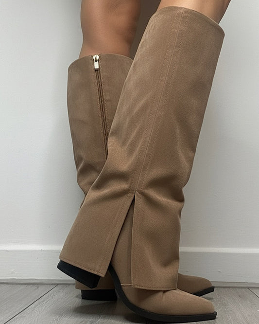 Mocha Faux Suede Knee Boots