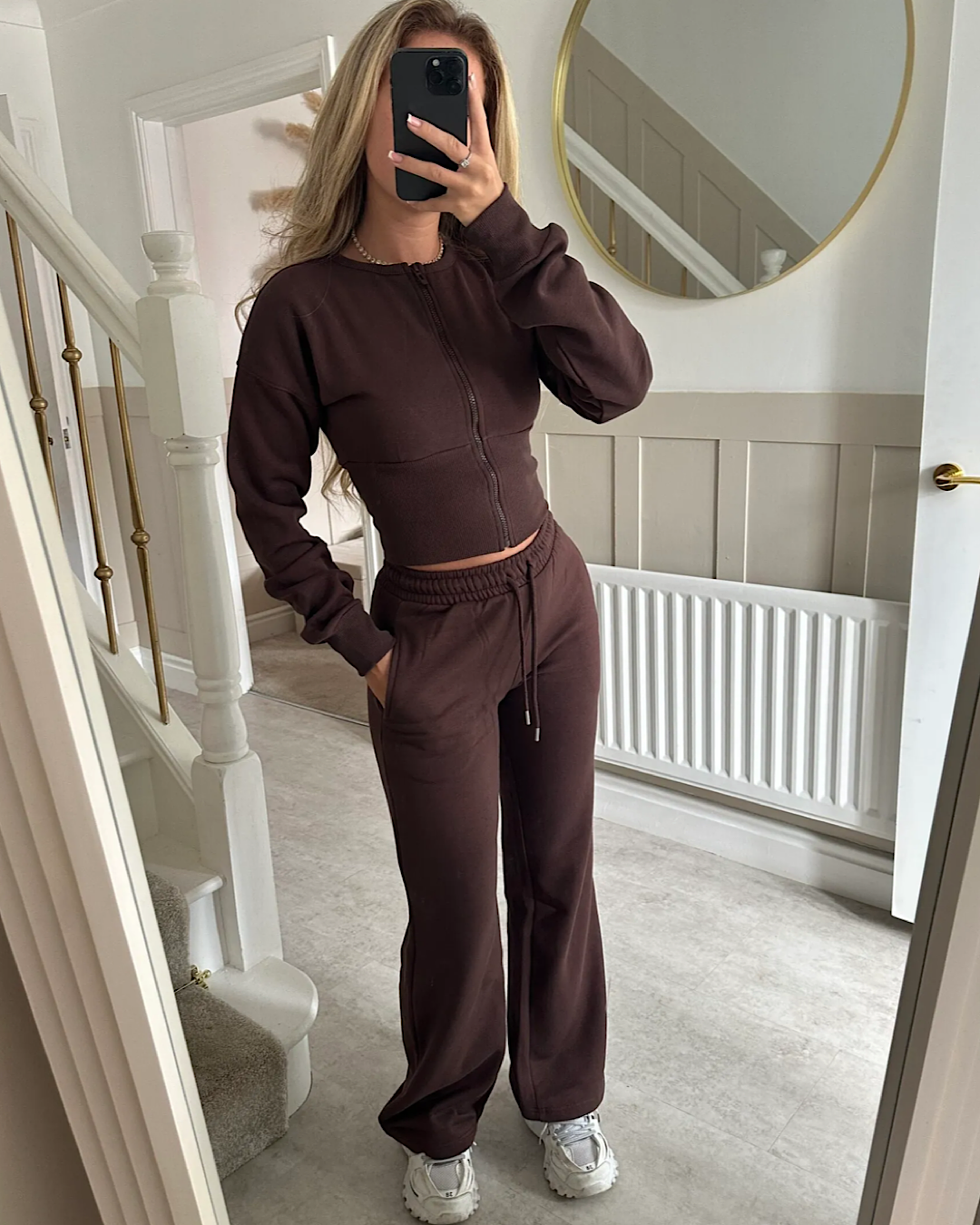 Chocolate Cinch Waist Jacket and Joggers Suit