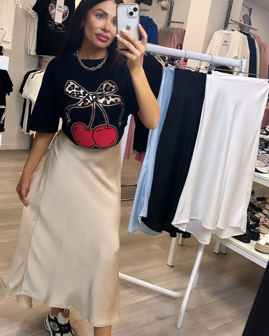 Beige Satin Maxi Skirt