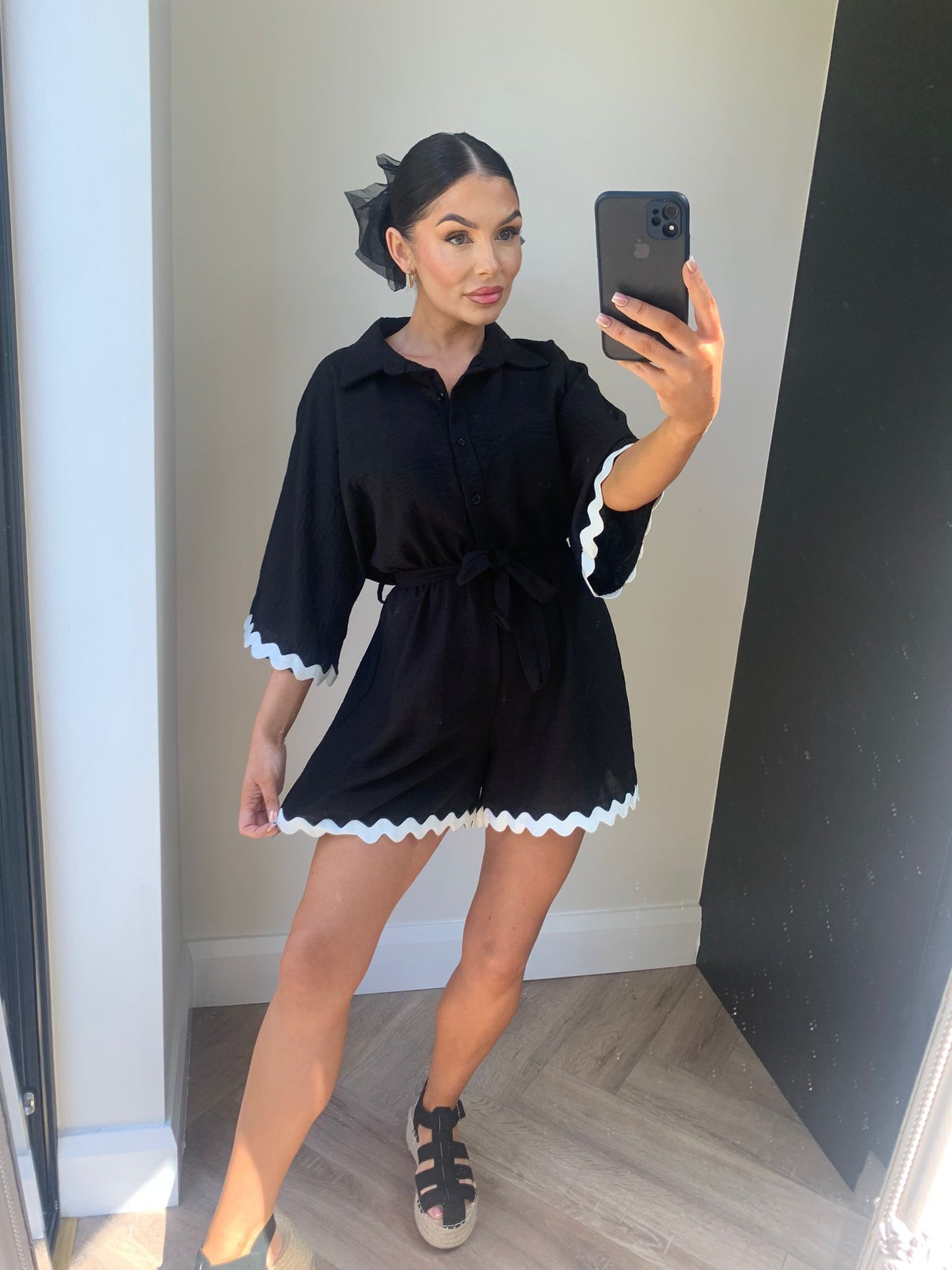 Black with White Scallop Playsuit