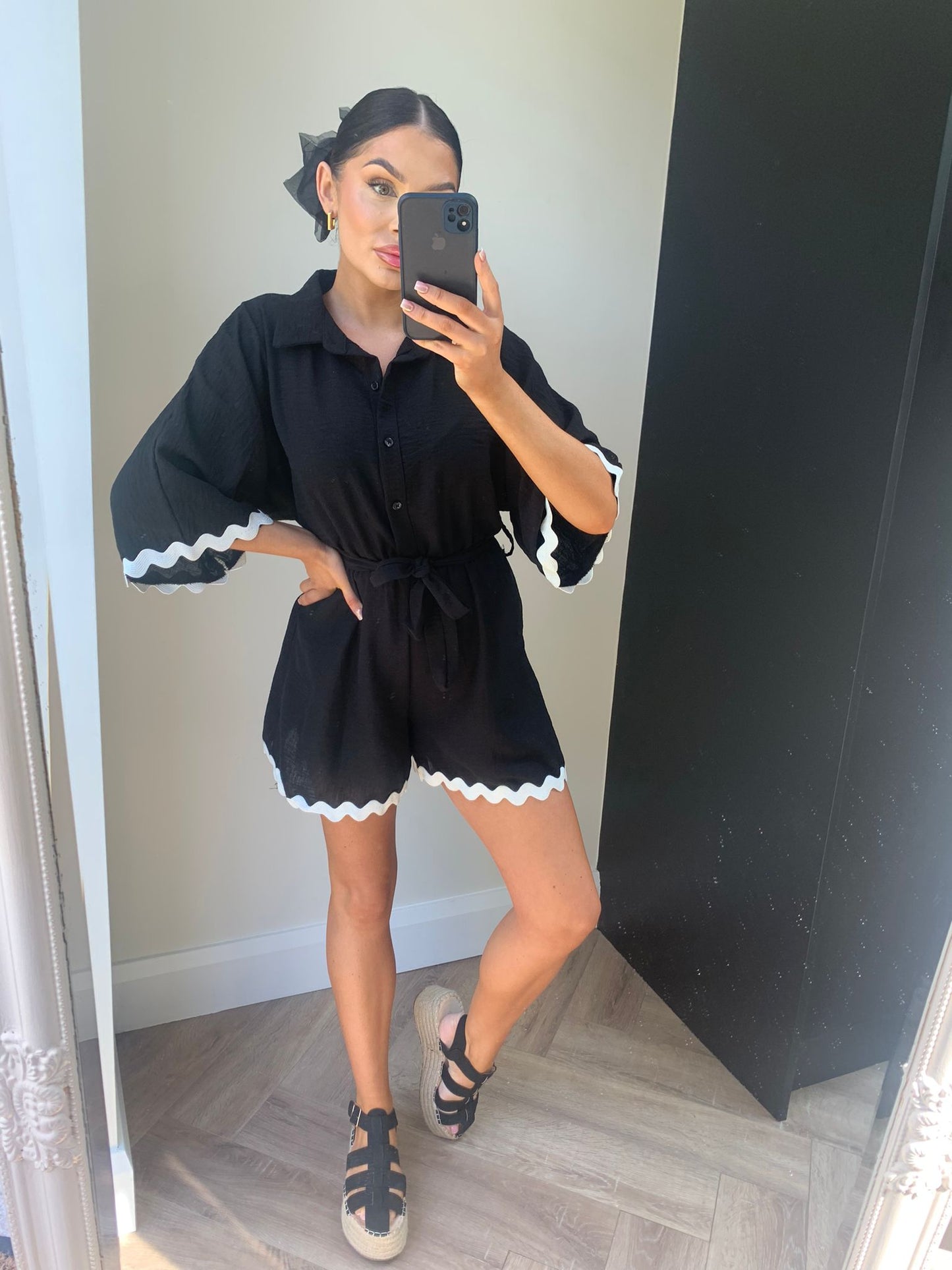 Black with White Scallop Playsuit
