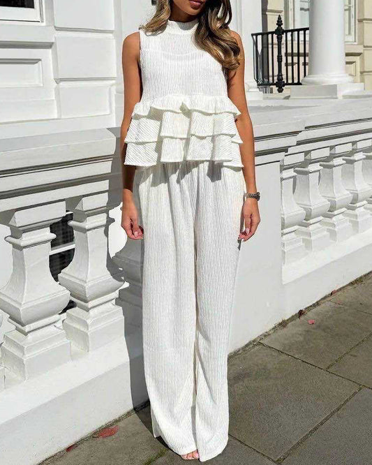 Cream Frill Hem Suit