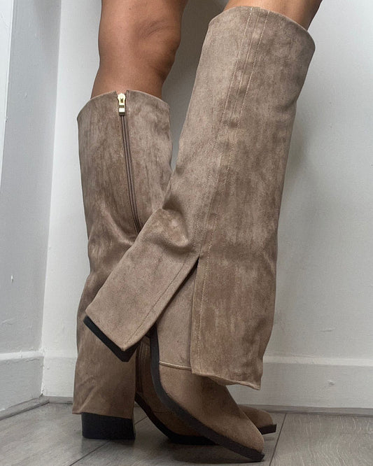 Mocha Faux Suede Knee Boots