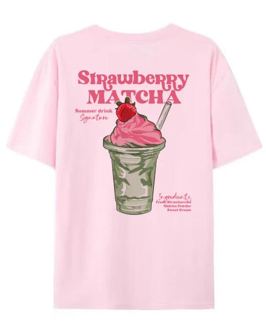 Pink Strawberry Matcha Oversized Tee