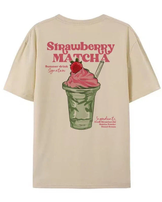 Beige Strawberry Matcha Oversized Tee