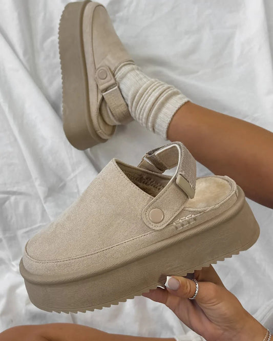 Beige Faux Suede Platform Boots