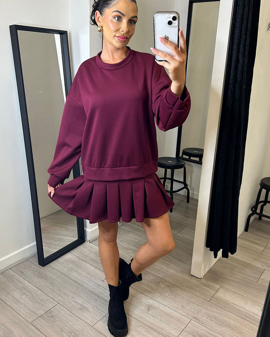 Burgundy Sweatshirt with Pleated Hem
