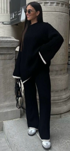 Black Ribbed Knit Suit