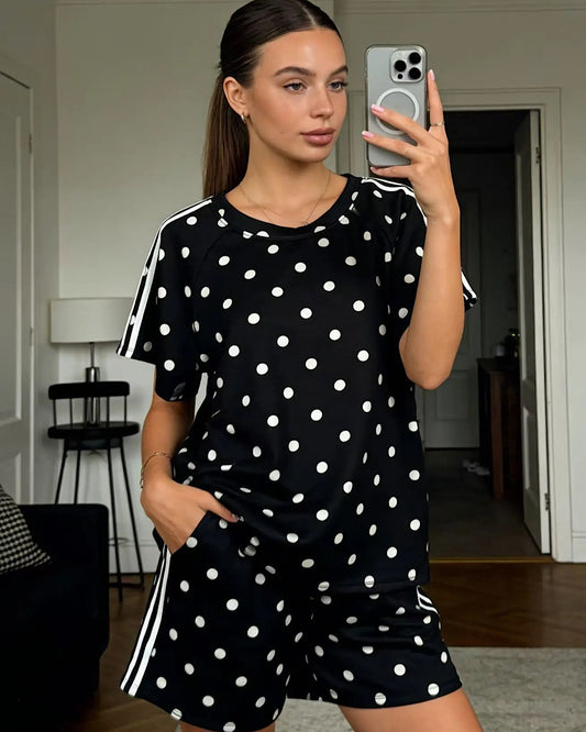 Black Polka Dot Top & Shorts Set