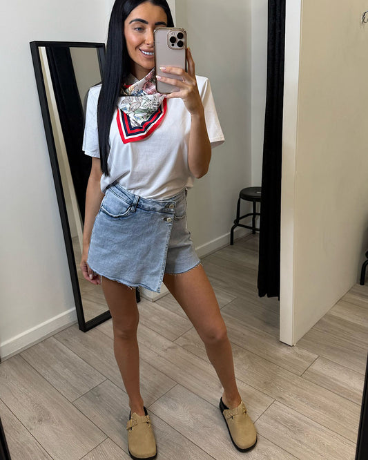 White Tee with Scarf