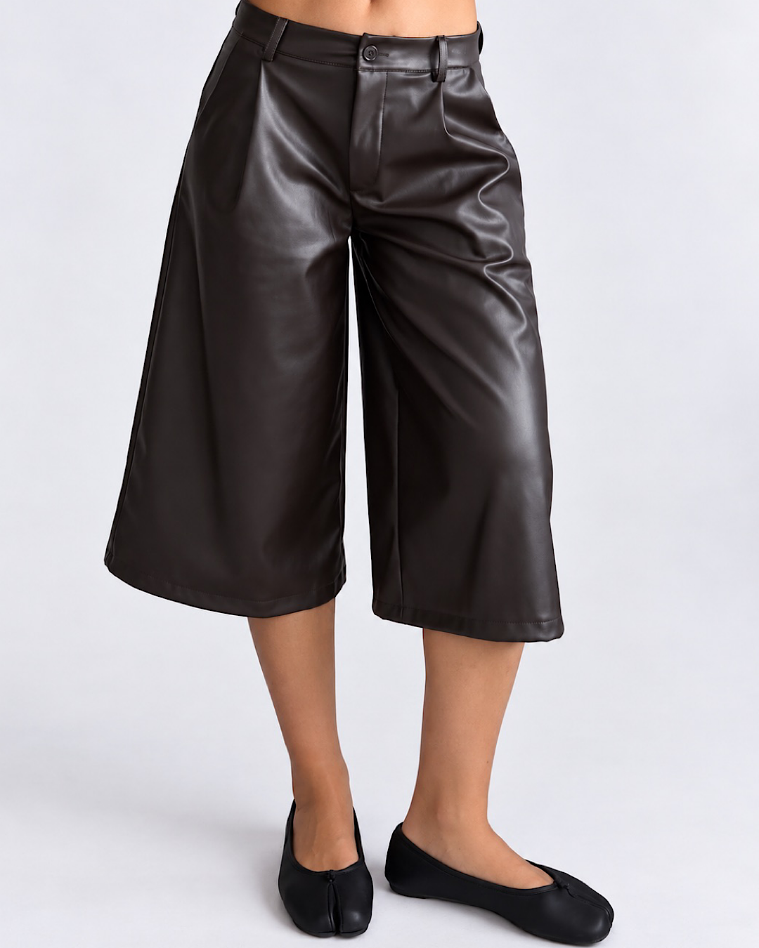 Brown Faux Leather Bermuda Shorts