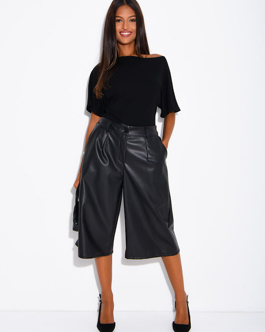 Black Faux Leather Bermuda Shorts