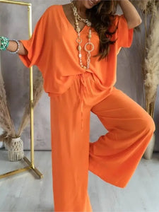 Oversized V Neck Top and Wide Leg Trousers Suit
