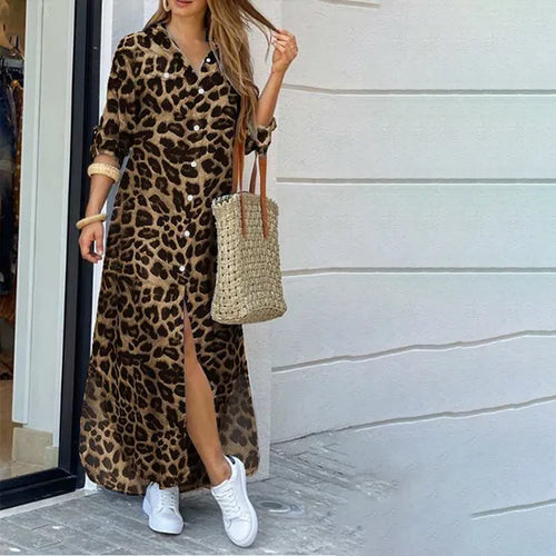 Leopard Print Maxi Shirt Dress