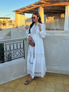 White Long Sleeve Crochet Maxi Dress
